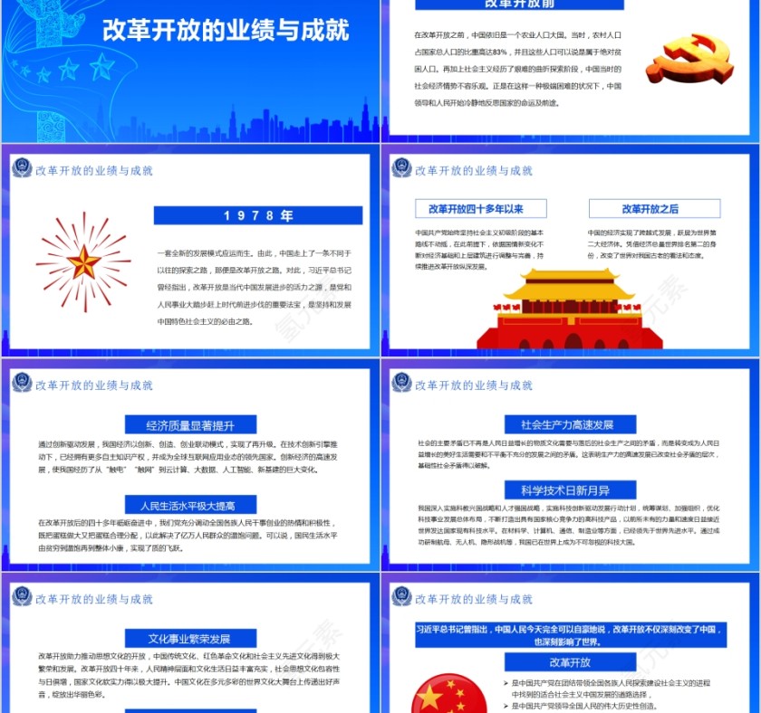 简约蓝色“四史”学习教育之改革开放史PPT模板第2张