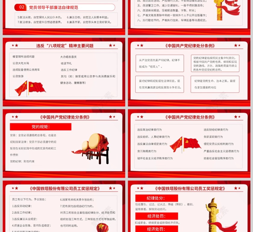 红色党建风员工廉洁风险防控教育PPT模板第3张
