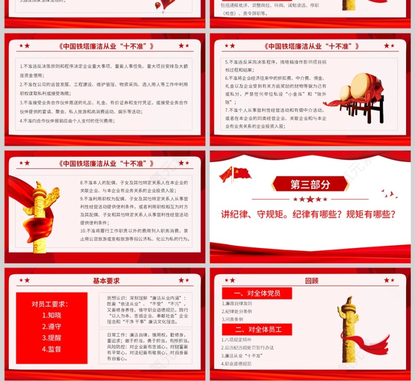 红色党建风员工廉洁风险防控教育PPT模板第4张