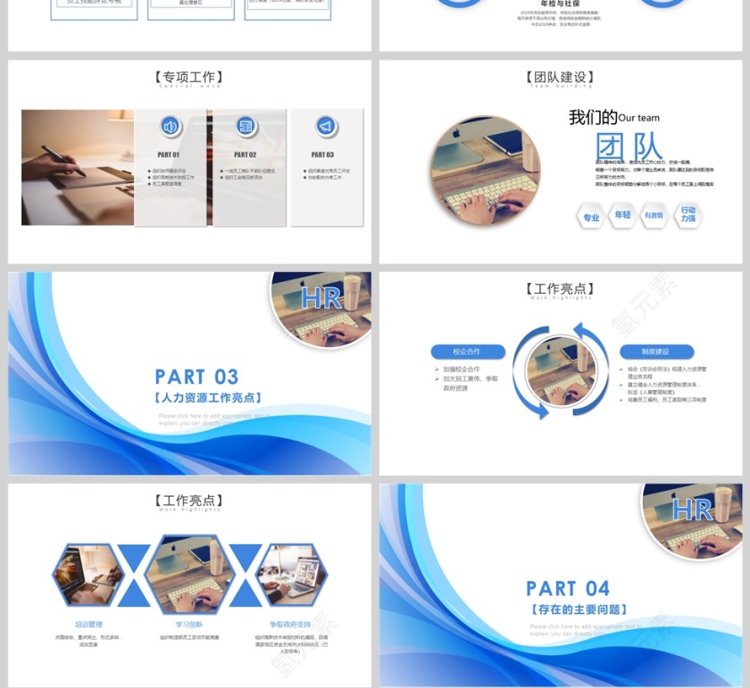 蓝色曲线风人力资源工作总结PPT模版第4张