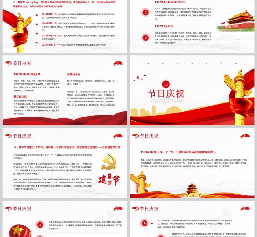红色党政风八一建军节历史介绍PPT模板第2张