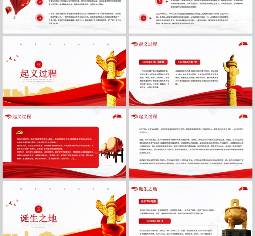 红色党政风八一建军节历史介绍PPT模板第3张