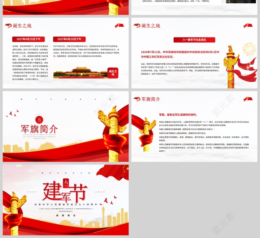 红色党政风八一建军节历史介绍PPT模板第4张