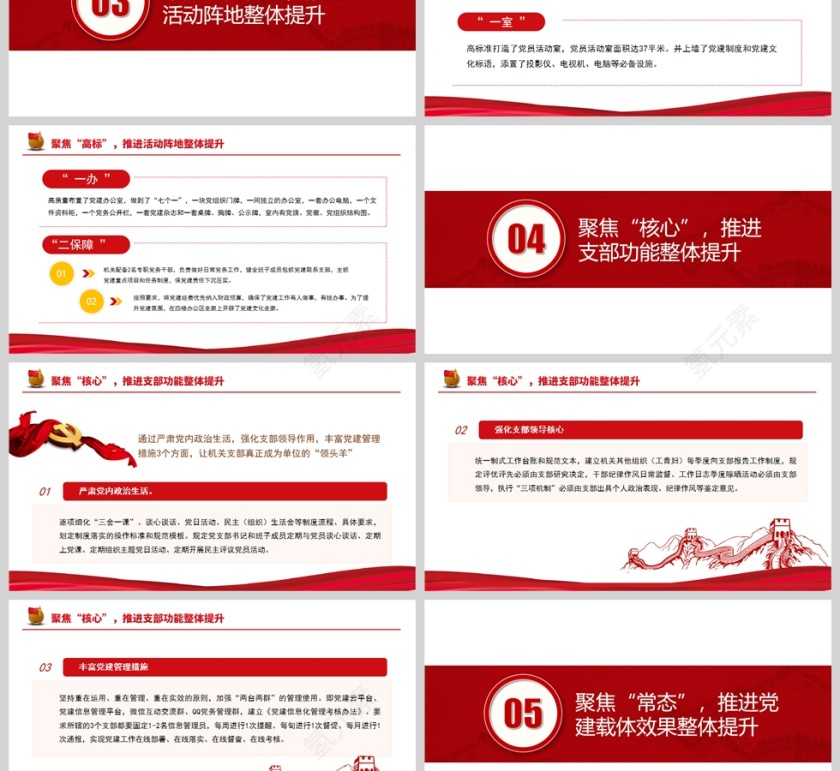 红色党政风党建党课党政年终工作汇报总结PPT模板第3张