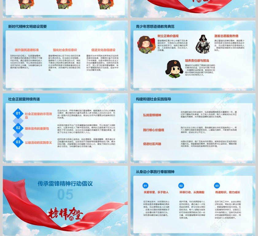 蓝色简约雷锋的故事榜样的力量PPT课件模板第4张