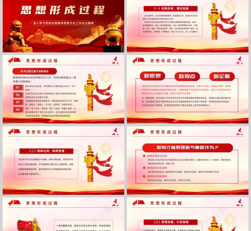 红色党政风深入学习贯彻全国宣传思想文化工作会议精神PPT模板第2张