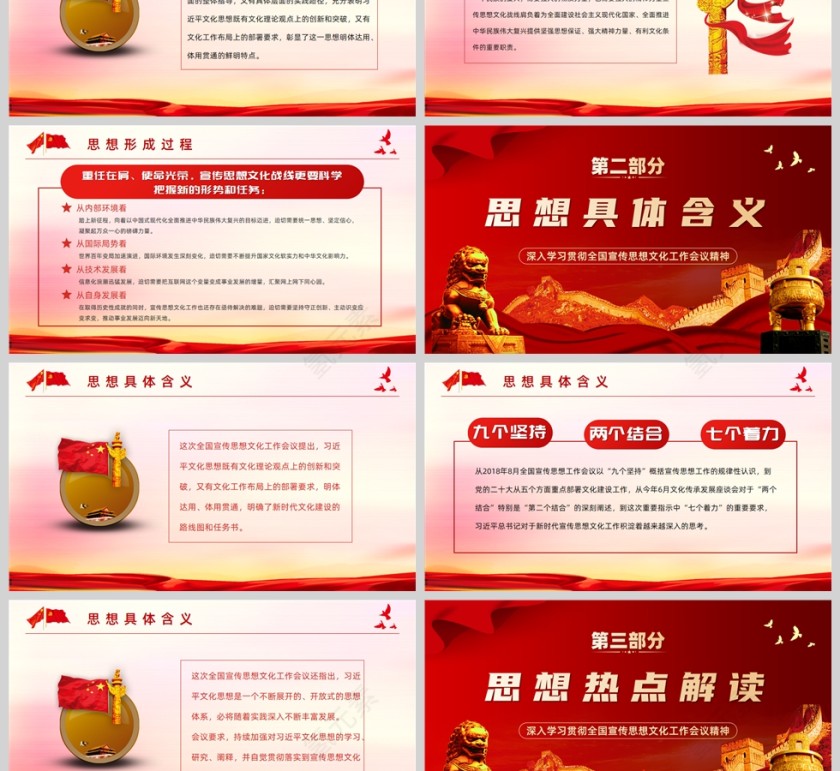 红色党政风深入学习贯彻全国宣传思想文化工作会议精神PPT模板第3张