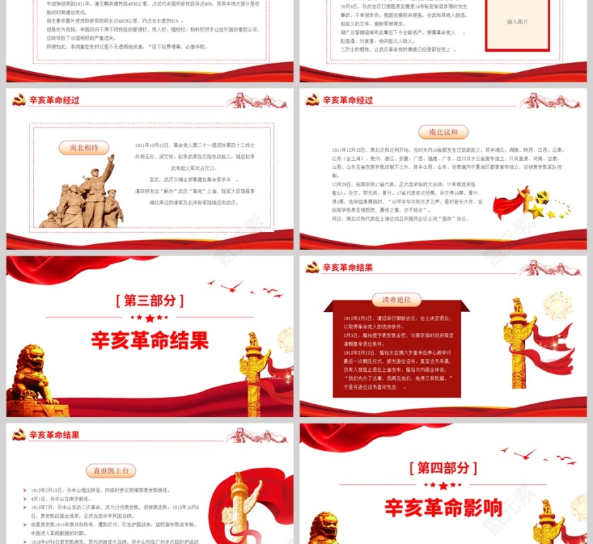 红色党政风纪念辛亥革命111周年PPT模板第3张