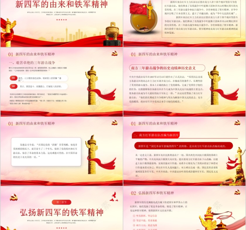 红色党政风传承新四军革命精神凝成新时代奋进力量PPT模板第2张