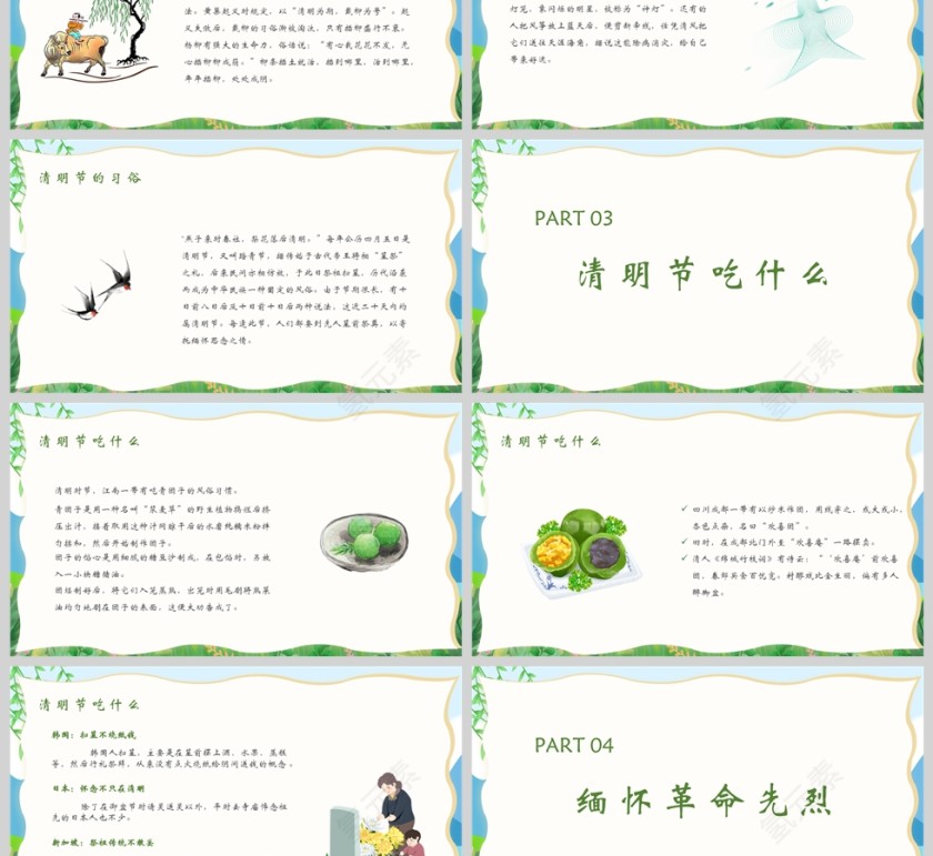 清明节习俗介绍主题班会课件PPT模板第3张