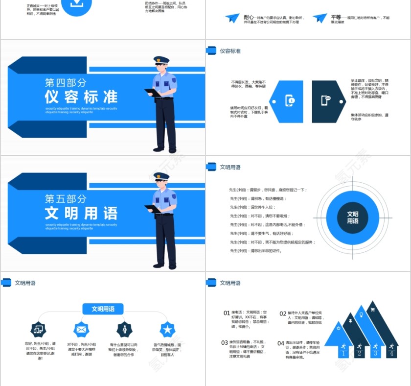 简约蓝色保安礼仪培训PPT模板第3张