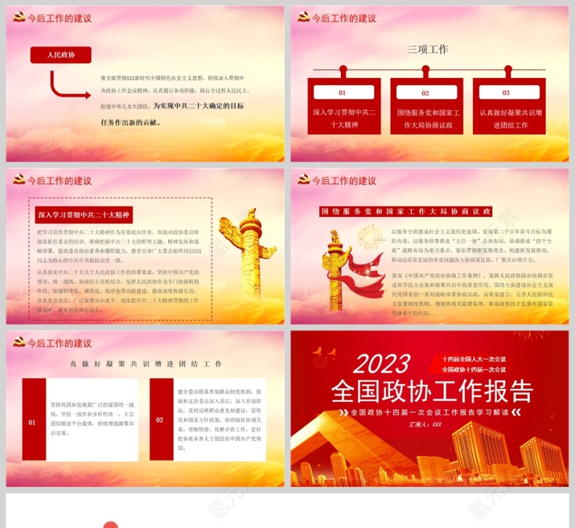 红色党政风2023年全国两会政协工作报告PPT模板第5张
