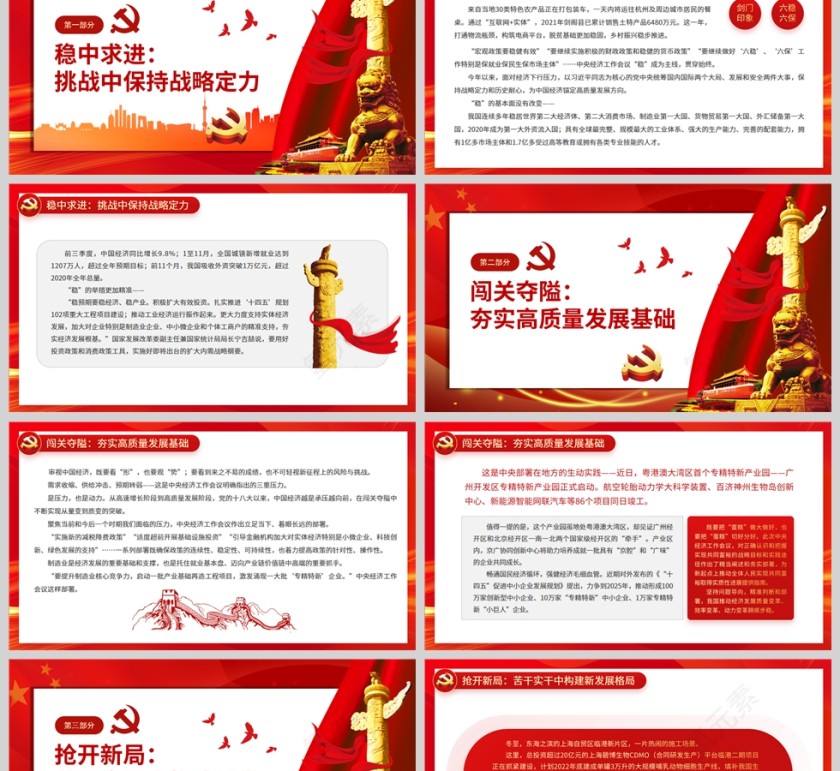 红色党政风从中央经济工作会议部署看中国经济高质量发展的定力和决心党课课件PPT模板第2张