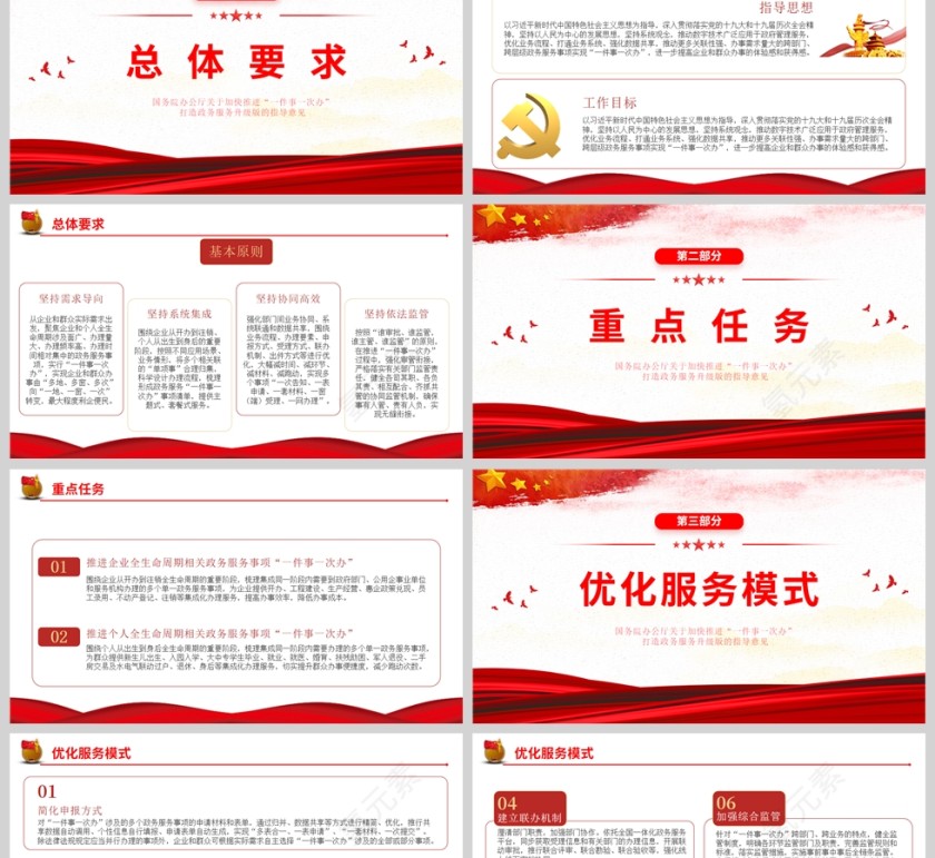 红色党政风国务院办公厅关于加快推进一件事一次办PPT模板第2张