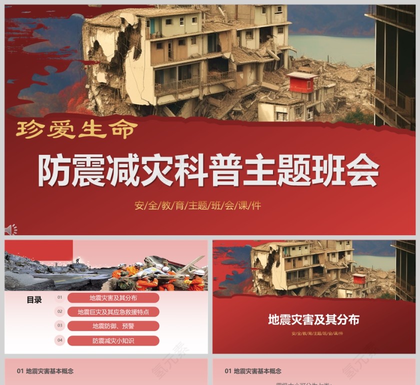 中小学生防震减灾科普安全教育主题班会课件ppt模板第1张