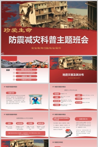 中小学生防震减灾科普安全教育主题班会课件ppt模板