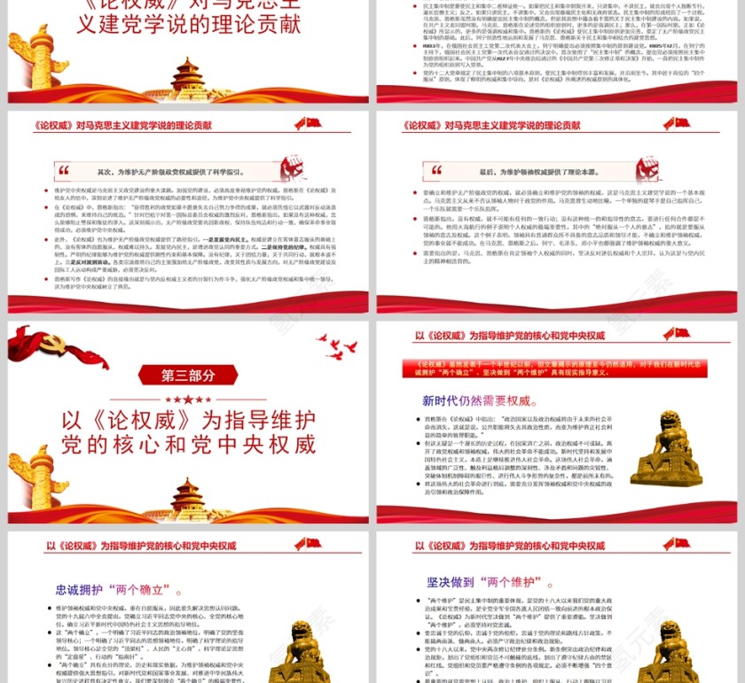 红色党政风深刻领悟《论权威》中的建党学说及其理论和现实意义PPT模板第3张