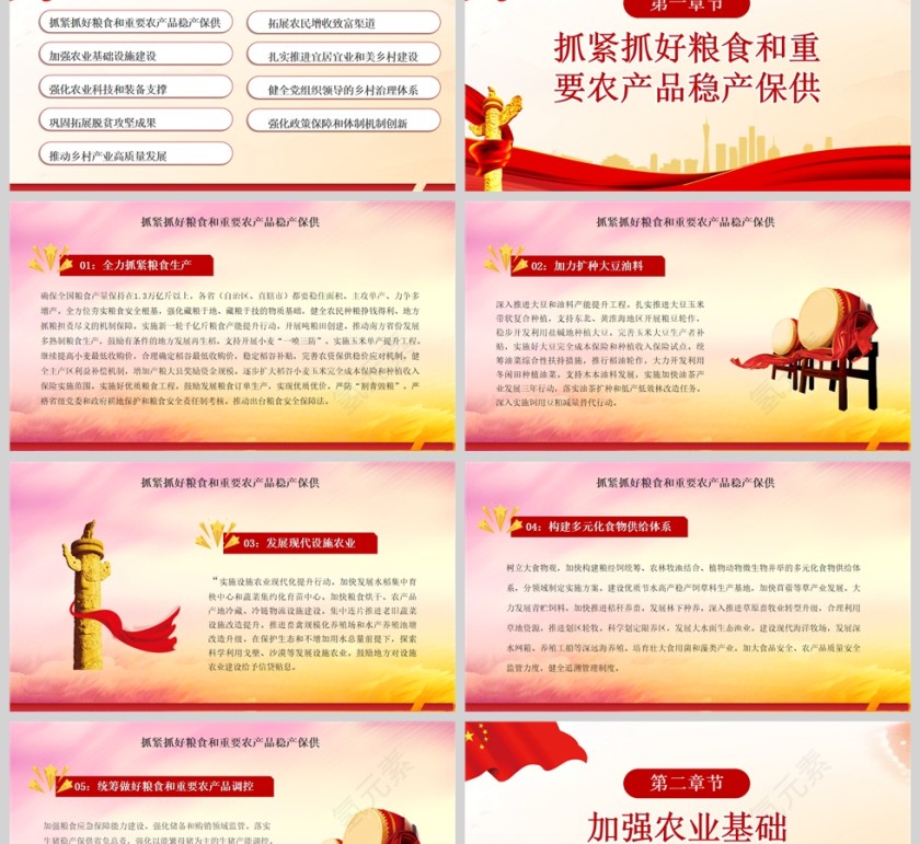 红色党政风关于做好2023年全面推进乡村振兴重点工作的意见PPT模板深入解读一号文件专题党课课件PPT模板第2张