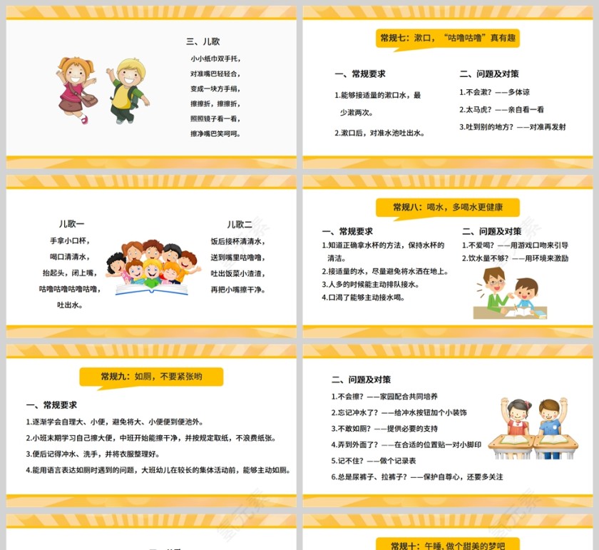卡通动漫风幼儿园一日常规管理PPT模板第5张