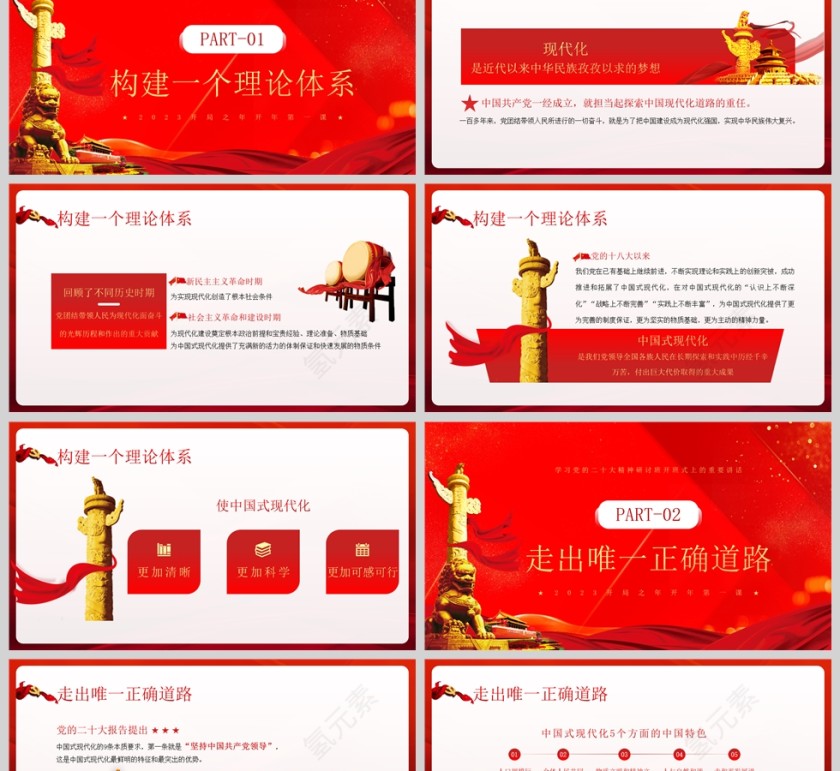 红色党建风2023年中国式现代化党的二十大精神研讨班开班式上讲话PPT模板第2张