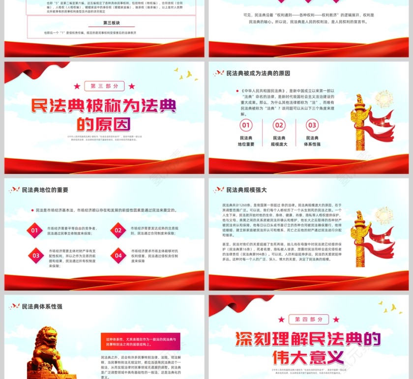 红色党政风美好生活民法典相伴PPT模板第3张