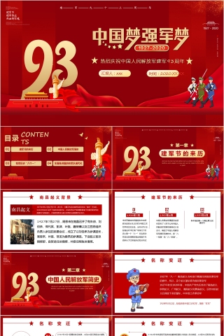 中国梦强军梦热烈庆祝中国人民解放军建军93周年PPT