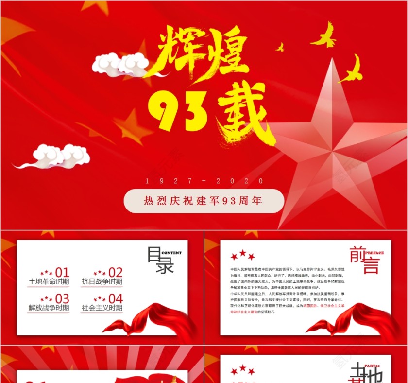 八一建军节热烈庆祝建军93周年PPT第1张