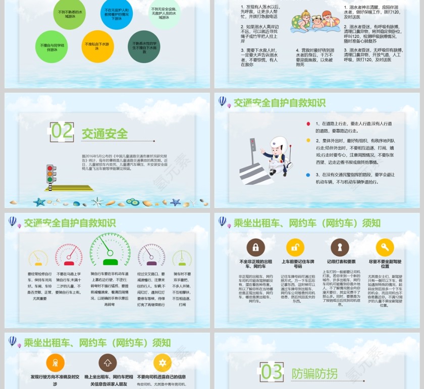 卡通中小学生暑假安全教育PPT课件模版第2张