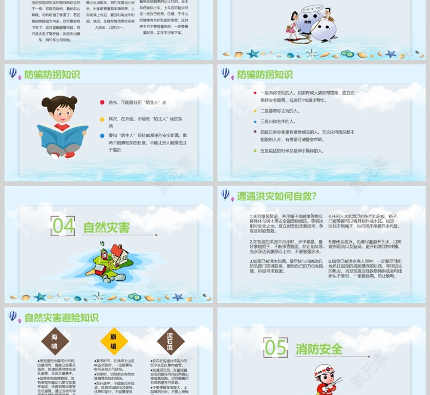卡通中小学生暑假安全教育PPT课件模版第3张