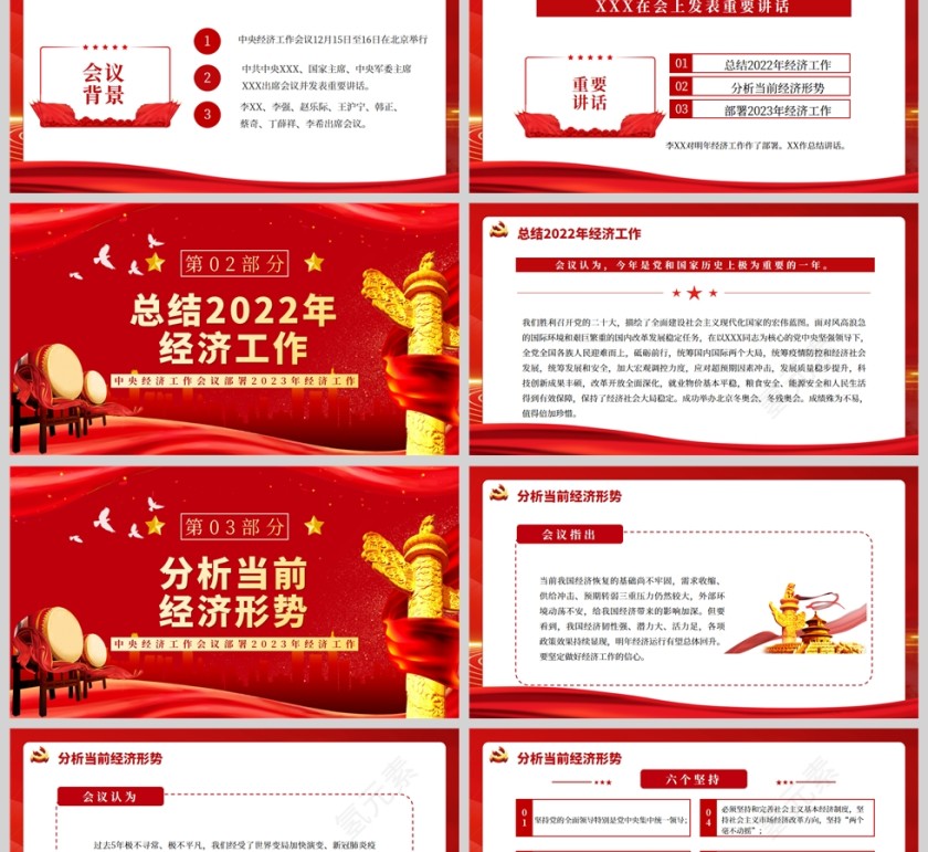 红色党政风2023中央经济工作会议PPT模板第2张