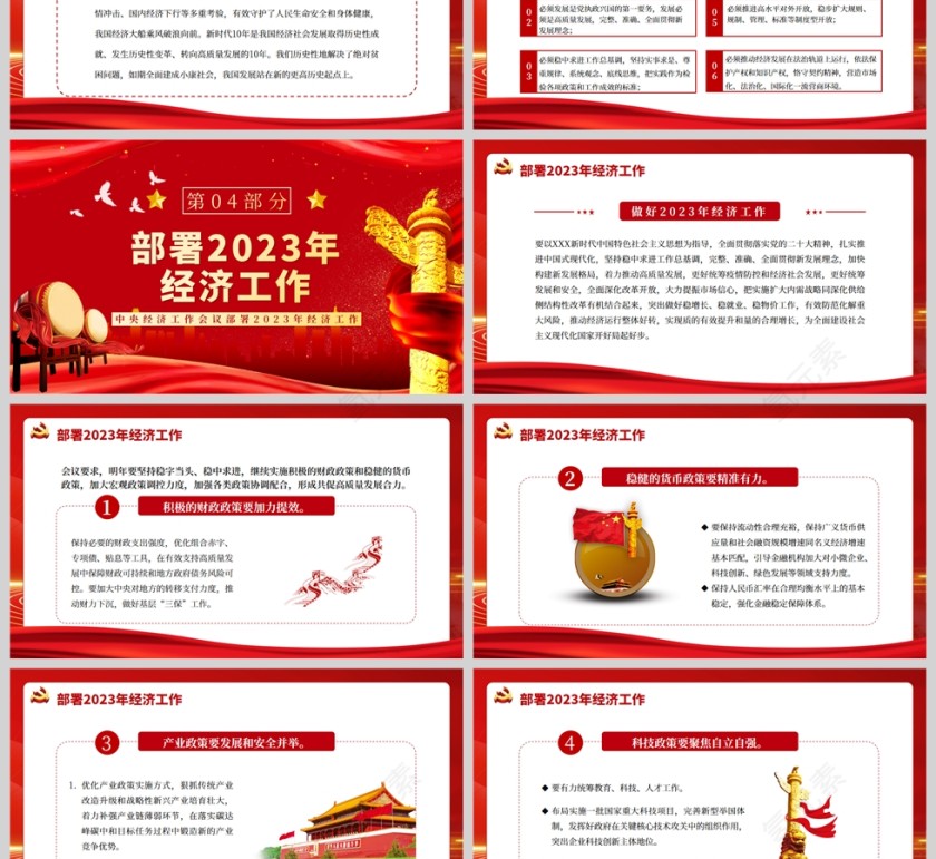 红色党政风2023中央经济工作会议PPT模板第3张