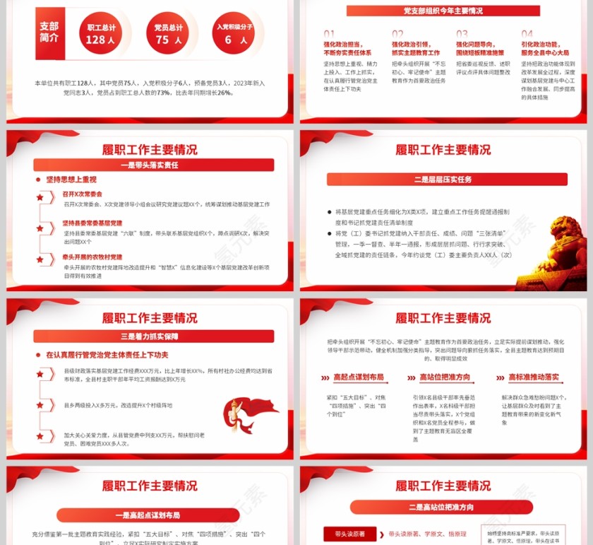 红色简约风格基层党建述职报告PPT模板第2张