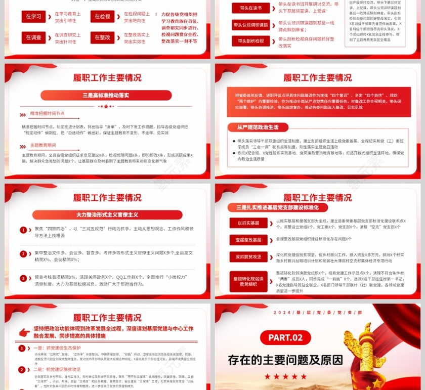 红色简约风格基层党建述职报告PPT模板第3张