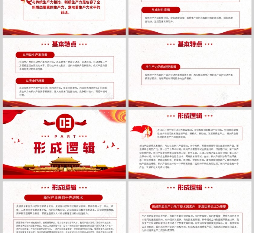 红色简约风格新质生产力的形成逻辑与影响党政文件会议精神学习PPT模板第3张