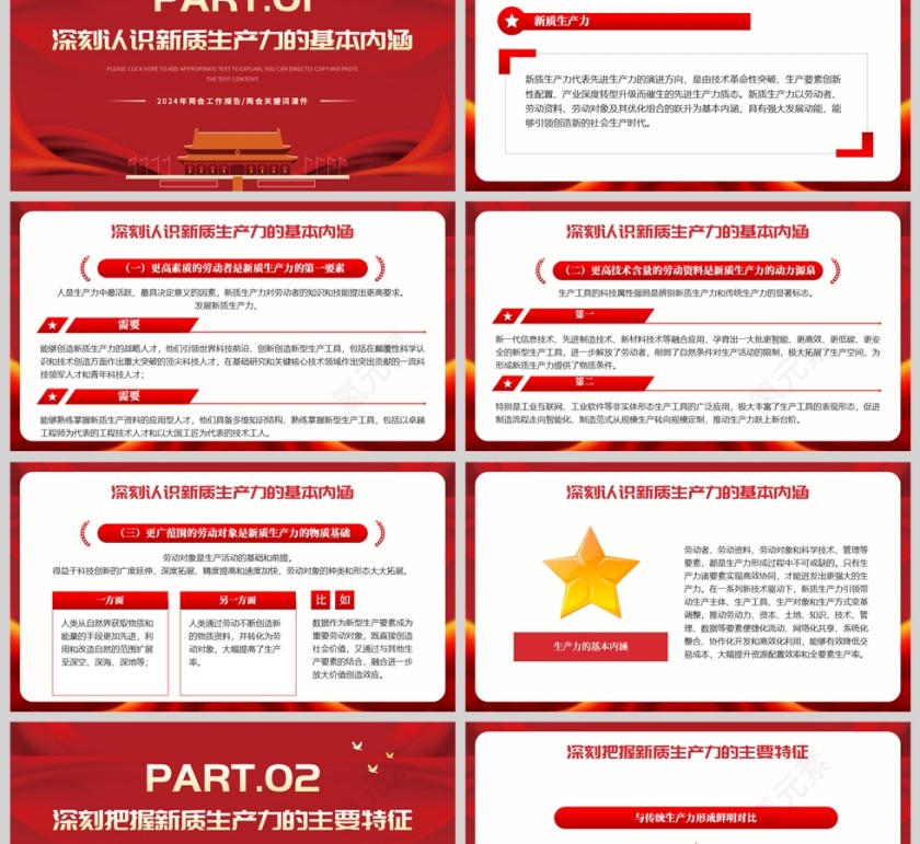 红色简约党政风格新质生产力的内涵特征和发展重点两会文件学习解读PPT模板第2张