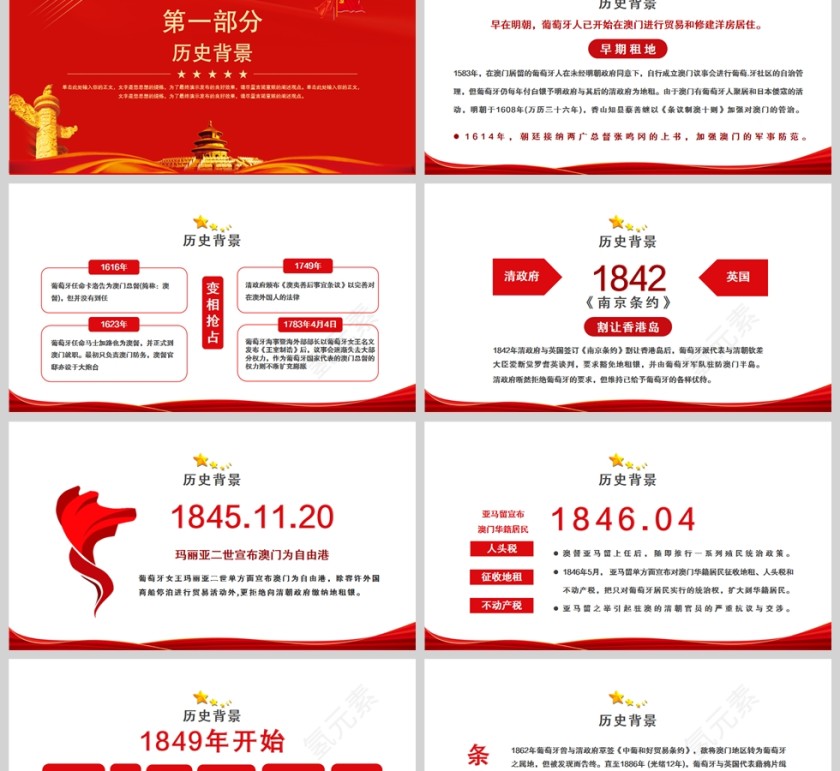 红色党政风庆祝澳门回归23周年PPT模板第2张