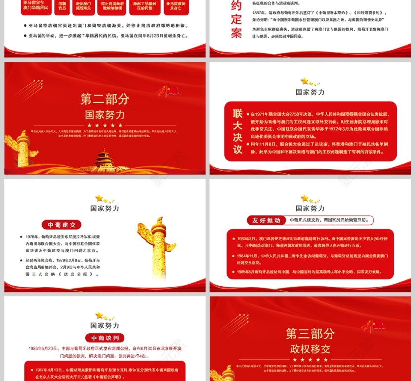 红色党政风庆祝澳门回归23周年PPT模板第3张