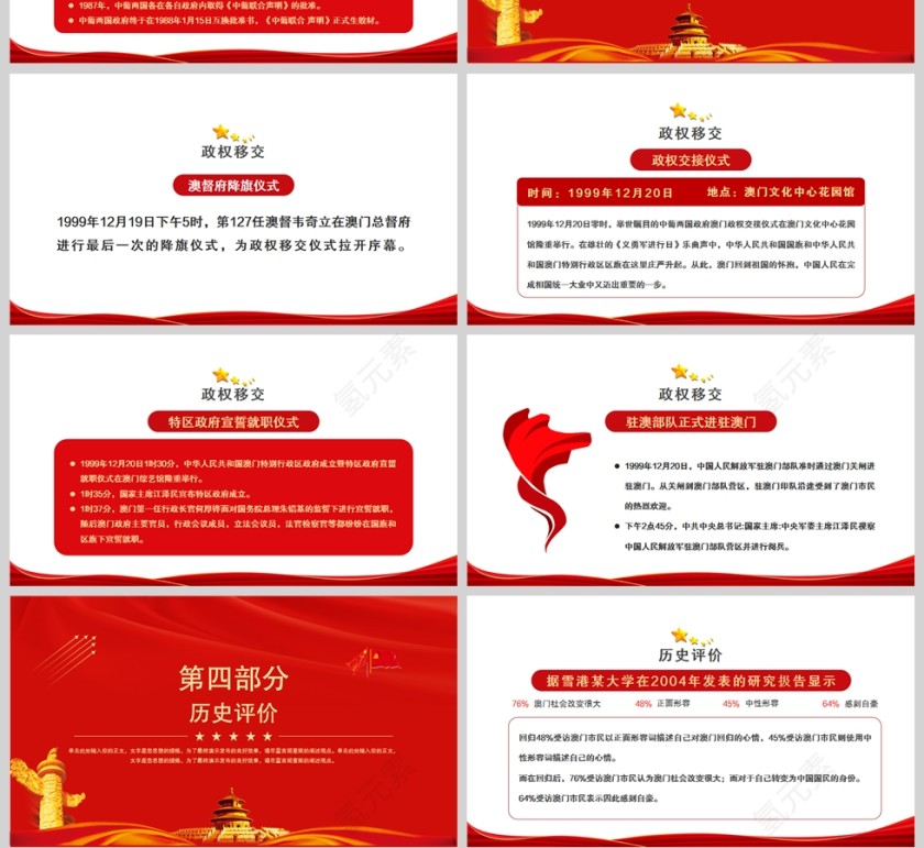 红色党政风庆祝澳门回归23周年PPT模板第4张