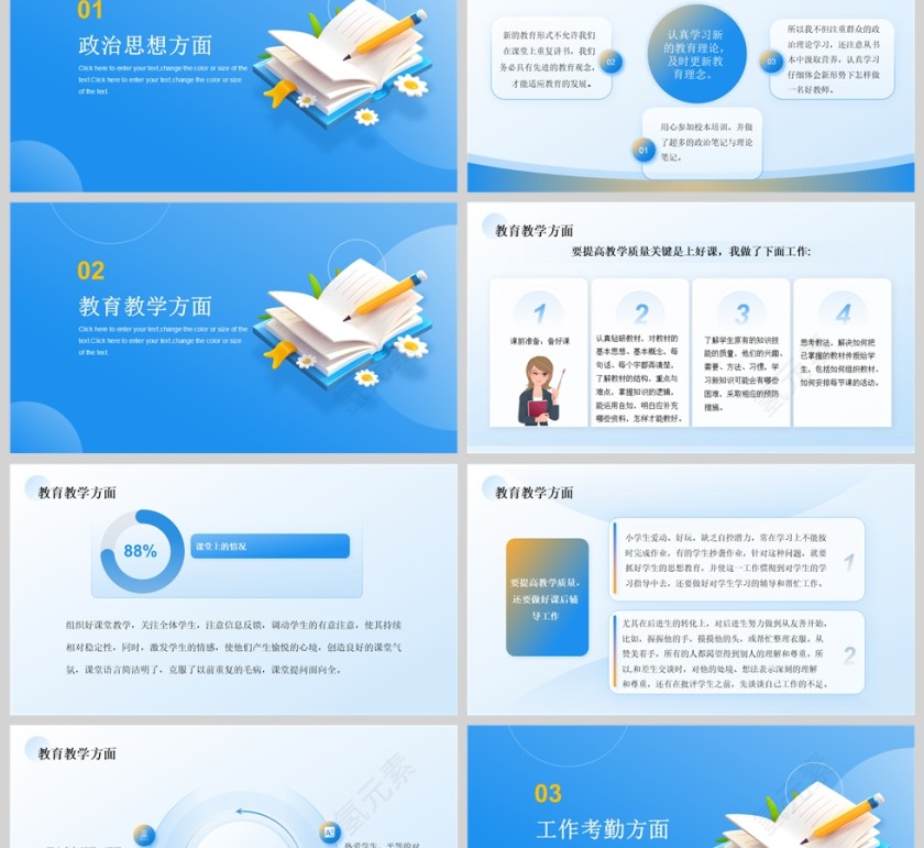 蓝色简约2025年中小学生教师年终工作总结汇报PPT模版第2张