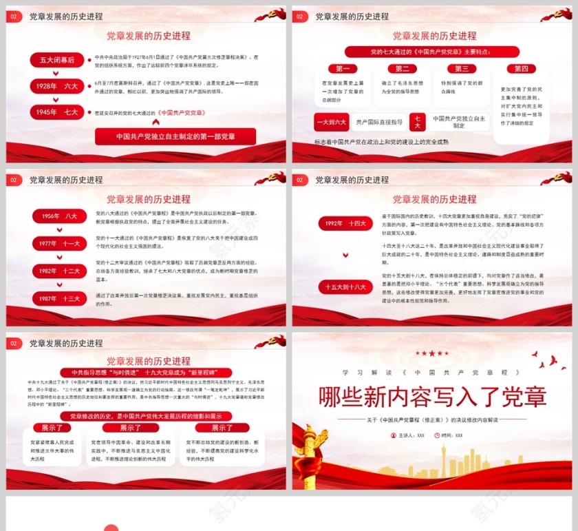 红色党政风学习解读《中国共产党章程》哪些新内容写入了党章红色简约党政PPT模板第5张