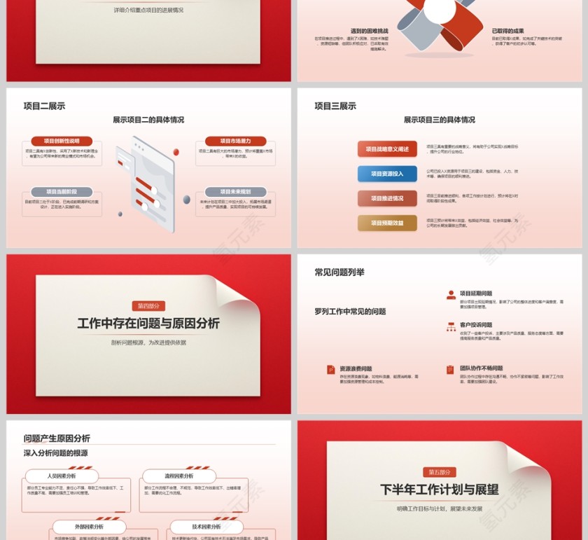 红色简约年中工作总结汇报ppt模板第3张