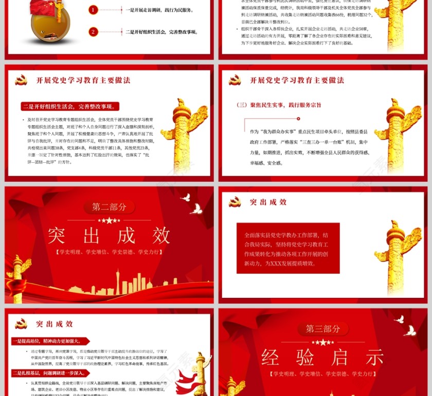 红色党政风党史学习教育工作总结PPT模板第3张