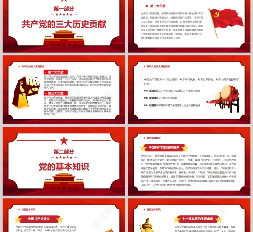 红色党政风颂歌献给党建党101周年PPT模板第2张