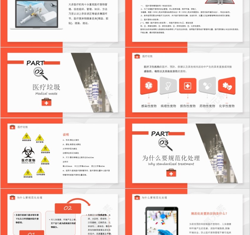 红色简约医疗垃圾分类与处理PPT模板第2张