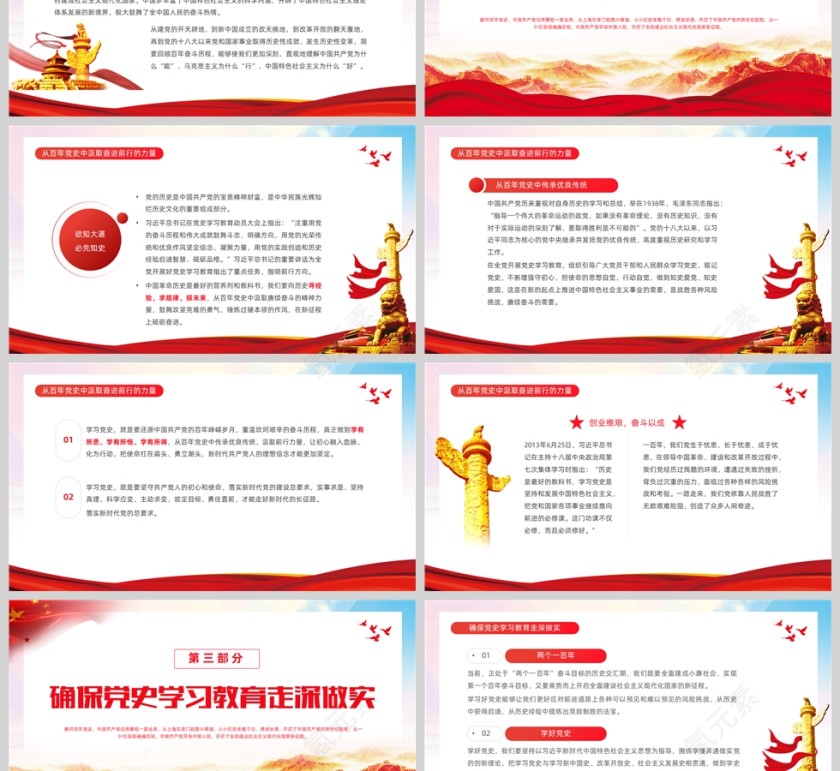 红色党政风2023从百年党史中汲取奋进前行的力量PPT模板第3张