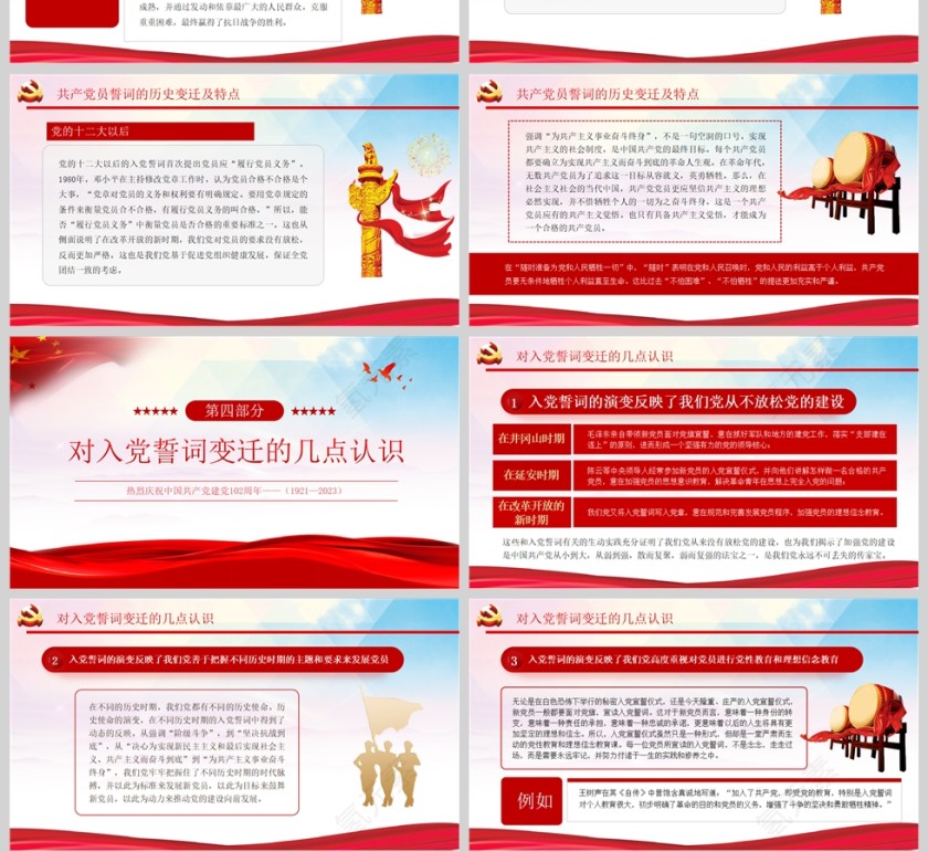 红色党政风2023重温入党誓词凝聚奋进力量PPT模板第4张