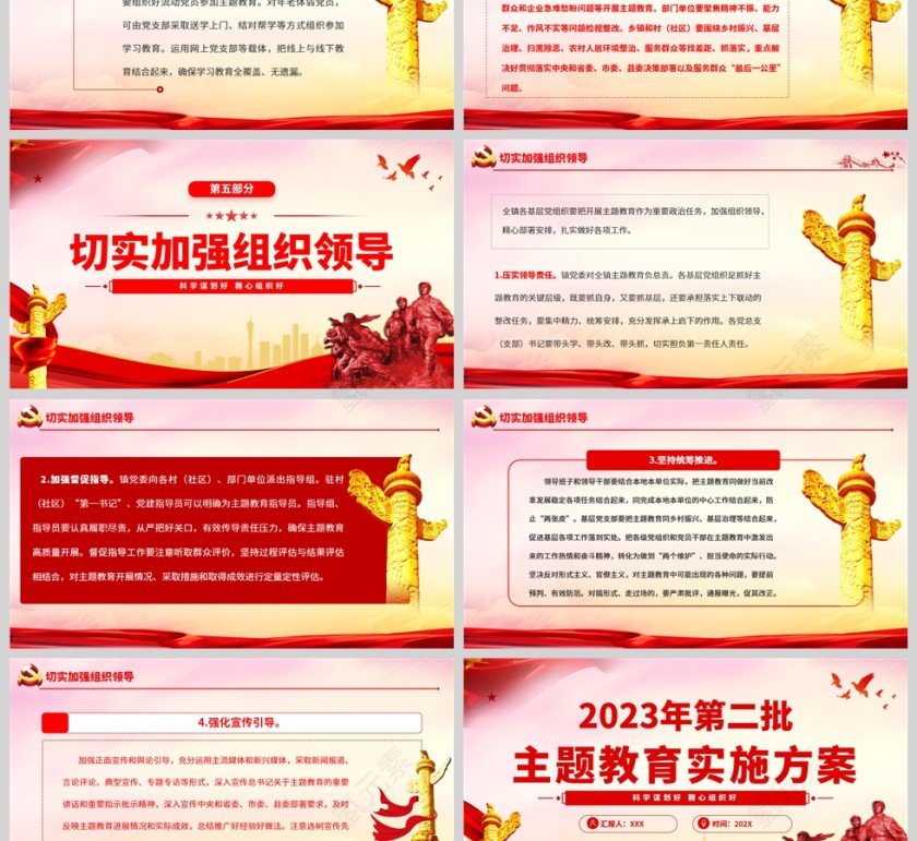 红色党政风2023年第二批主题教育实施方案PPT模板第7张