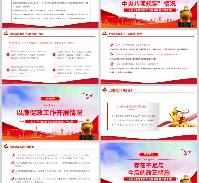 红色党政风党支部书记述廉报告PPT模板第3张