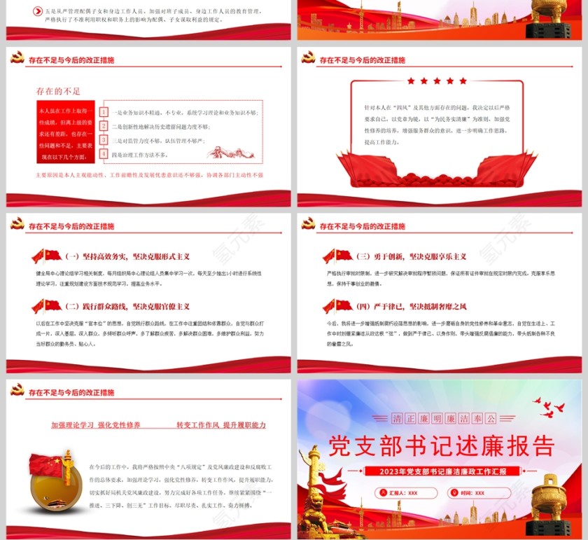 红色党政风党支部书记述廉报告PPT模板第4张