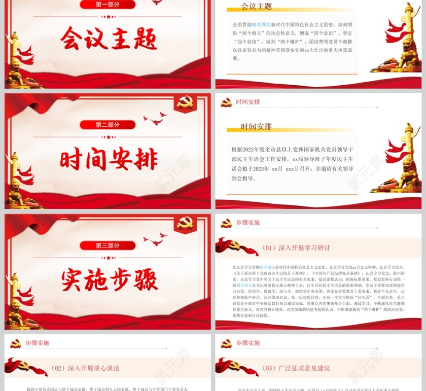 红色党政风领导班子民主生活会方案PPT模板第2张